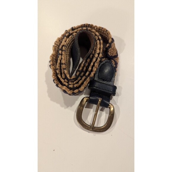 Vintage blue leather and tan crochet‎ belt 41 in Pattern Casual Relaxed - Picture 1 of 2